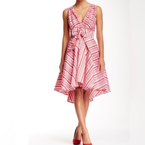 EVA FRANCO ANTHROPOLOGIE RED & WHITE PLAID SLEEVELESS FIT & FLARE DRESS WOMENS 8 - Picture 2 of 7